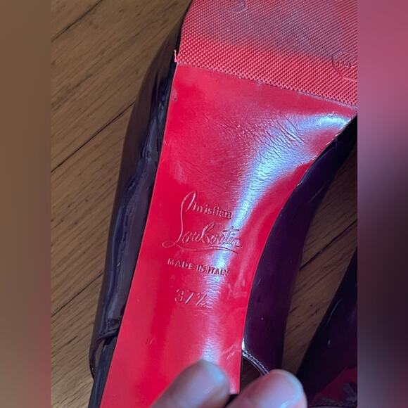 Christian Louboutin Bronze Patent Leather Peep Toe Slingbacks size 37 1/2 - Picture 7 of 11
